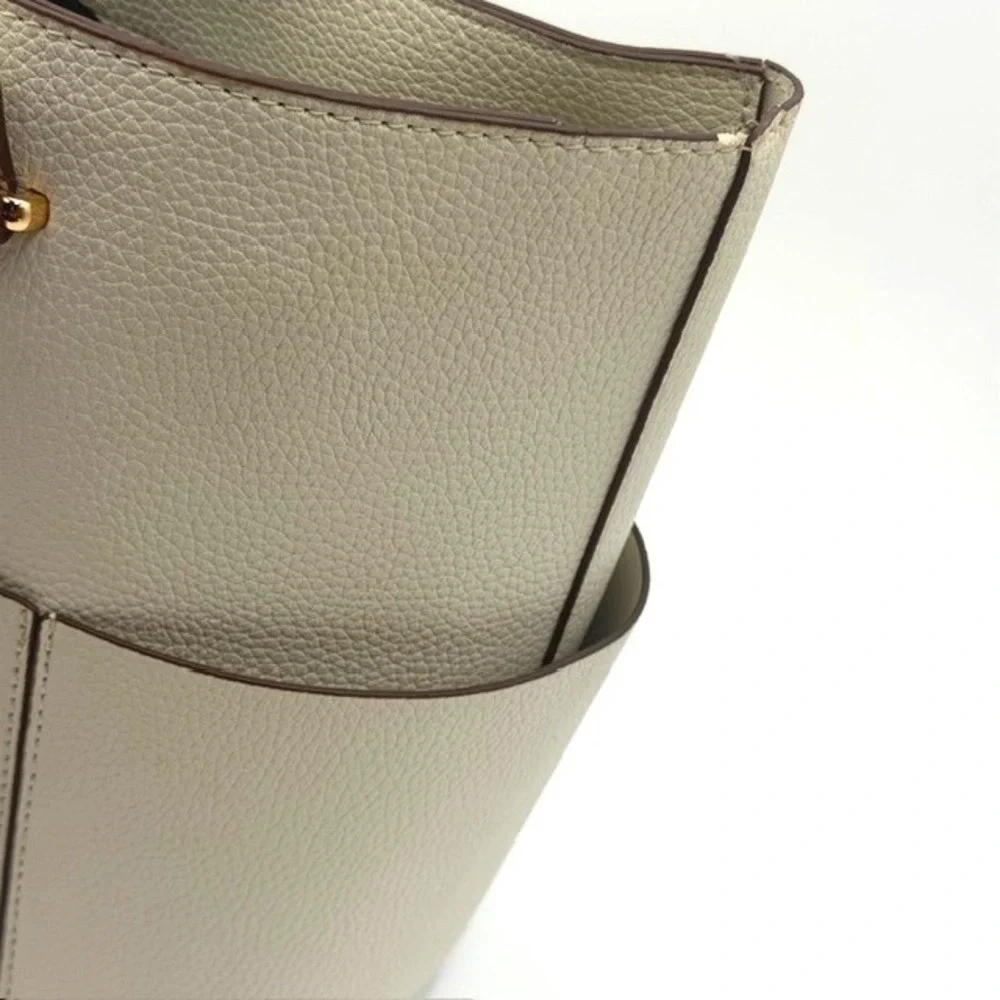 Anne Klein Women Cream Pebbled Faux Leather Zip Top Tote Bag Gold Hardware